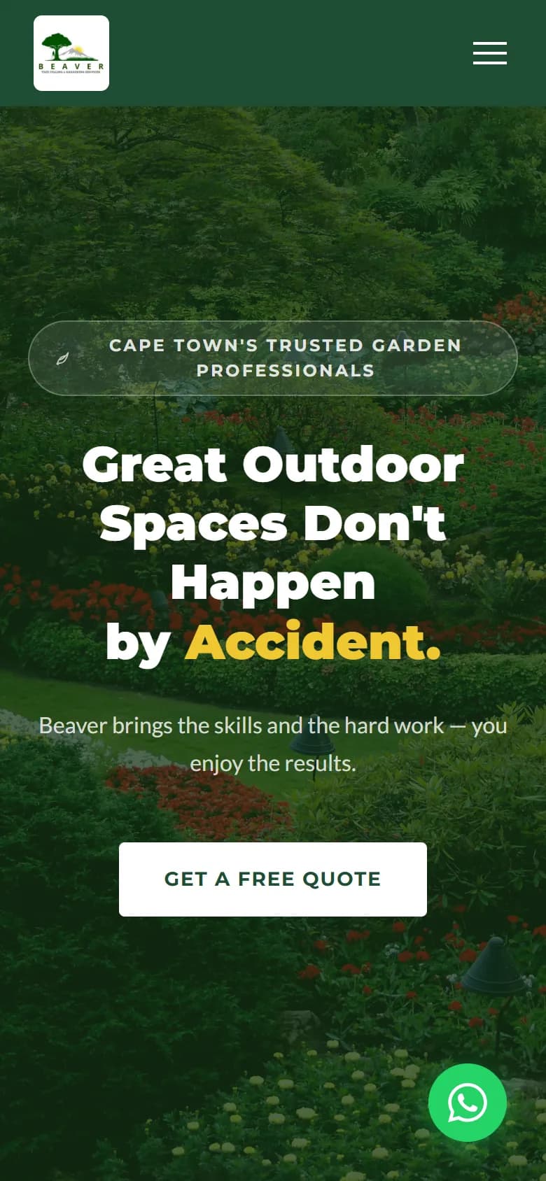 Beaver Tree Felling & Gardening Services website on a phone, built by ClearSite Studios