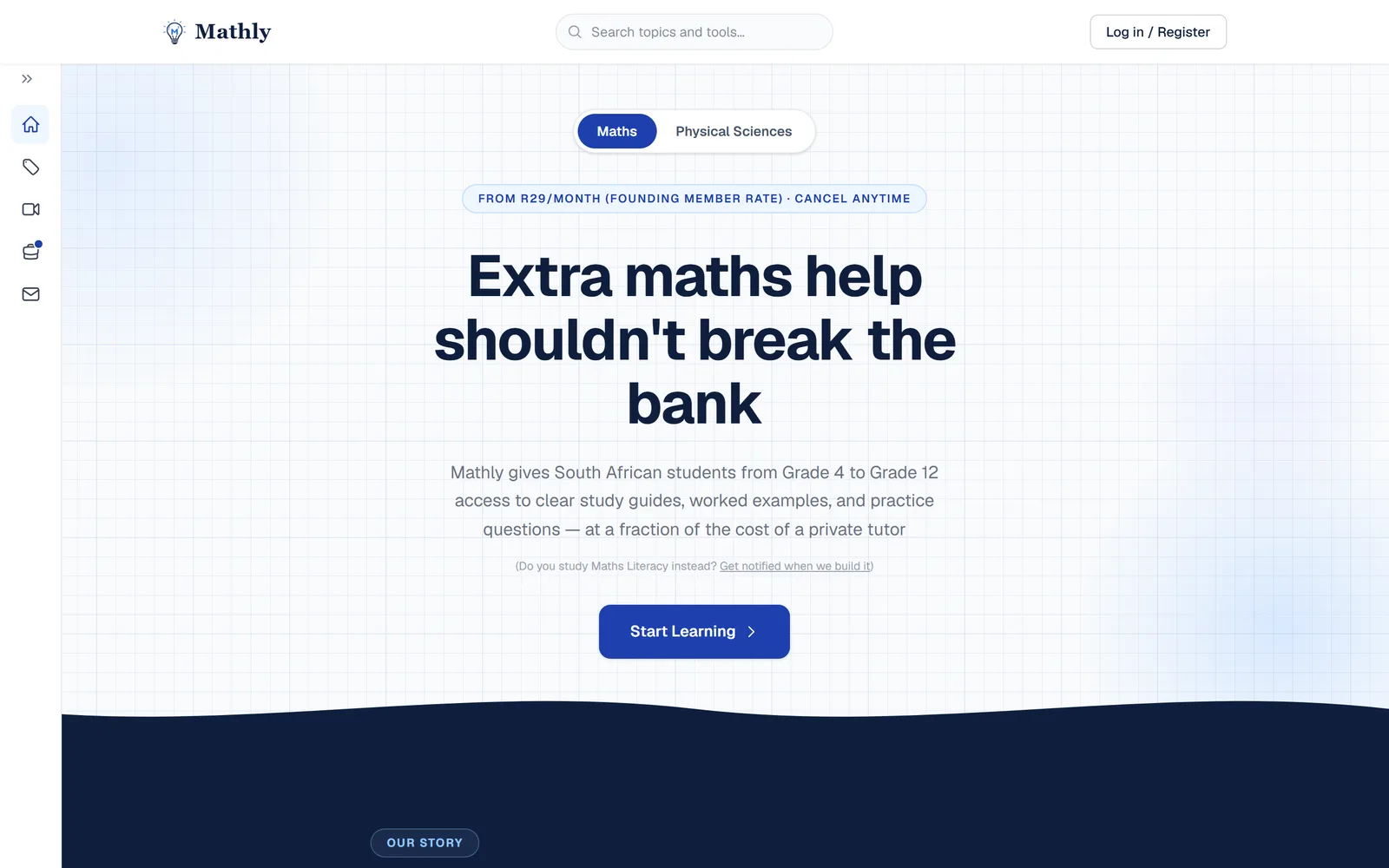 Mathly maths education platform homepage
